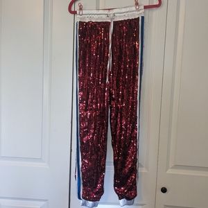 Fashion Nova Red Sequin Joggers